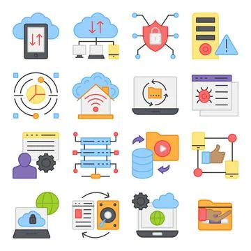 Pack of Cloud Data Transfer Flat Icons Illustrazione stock