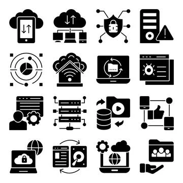 Pack of Cloud Data Transfer Glyph Icons Stock Illustration