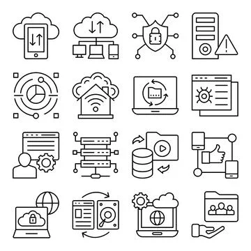 Pack of Cloud Data Transfer Linear Icons Stock Illustration