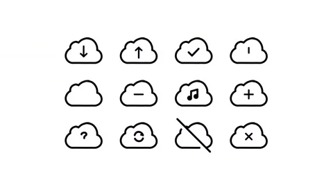 Pack of clouds, storages, data, cloudy, server, database, hosting, network Stock Footage 303940129