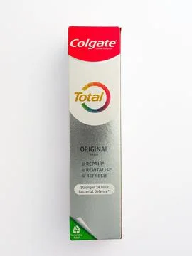 Pack of Colgate brand tooth paste on a white background 스톡 사진
