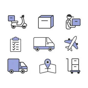 Pack of color linear icons for the delivery of goods Illustrazione stock