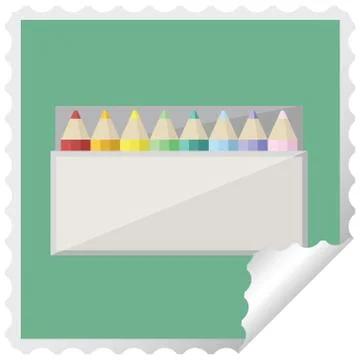 Pack of coloring pencils graphic vector illustration square sticker stamp Stock Illustration