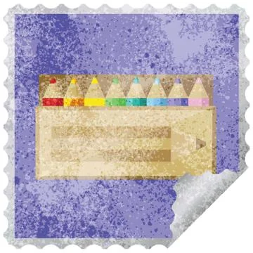 Pack of coloring pencils graphic vector illustration square sticker stamp Stock Illustration