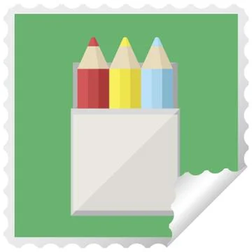 Pack of coloring pencils graphic vector illustration square sticker stamp Stock Illustration