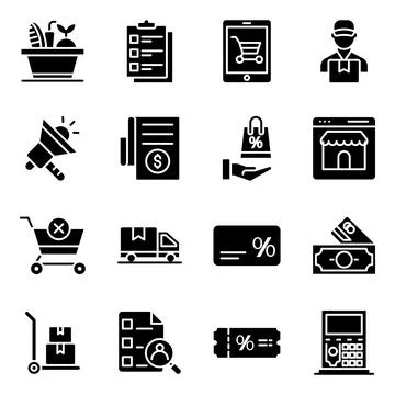 Pack of Commerce Solid Icons Stock-Illustration