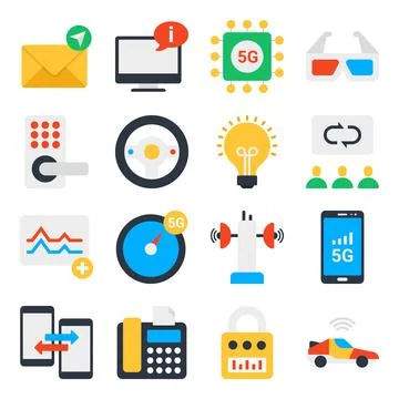 Pack of Communication and Big Data Flat Icons Stock Illustration