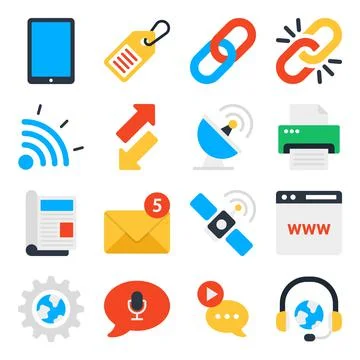 Pack of Communication and Data Flat Icons Stock Illustration