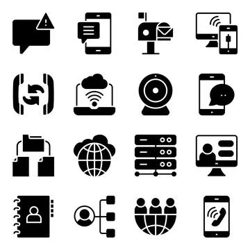 Pack of Communication and Network Technology Solid Icons Illustrazione stock