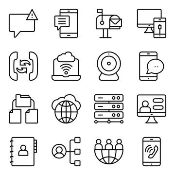 Pack of Communication and Network Technology Linear Icons Stock-Illustration