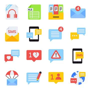 Pack of Communication Flat Icons Stock Illustration