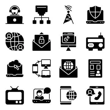 Pack of Communication Media Solid Icons Stock-Illustration