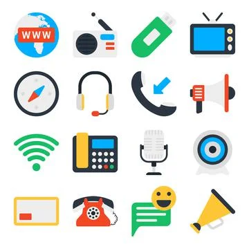 Pack of Communication Technology Flat Icons Stock Illustration