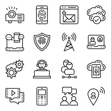 Pack of Communication Technology Linear Icons Stock Illustration