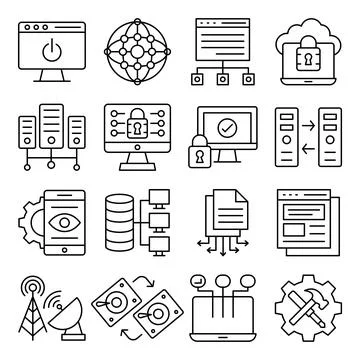 Pack of Computer Accessories Linear Icons Illustrazione stock