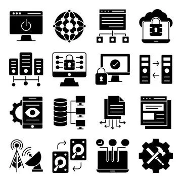 Pack of Computer Accessories Solid Icons Stock Illustration