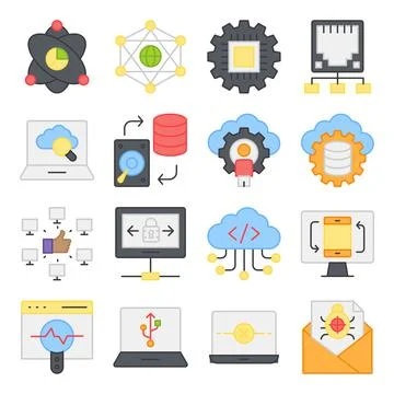 Pack of Computer and Hardware Flat Icons Stock Illustration