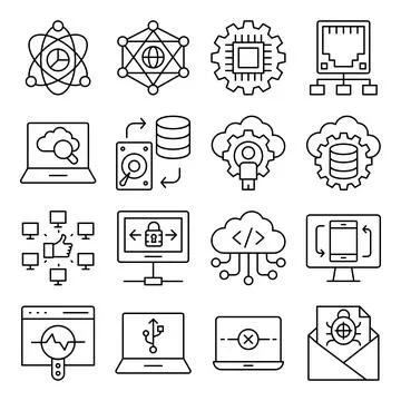 Pack of Computer and Hardware Linear Icons Illustrazione stock