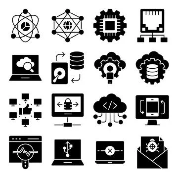 Pack of Computer and Hardware Solid Icons Illustrazione stock