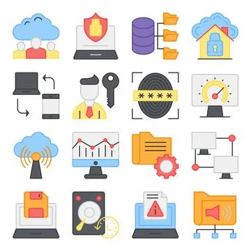 Pack of Computer and Network Flat Icons Stock-Illustration