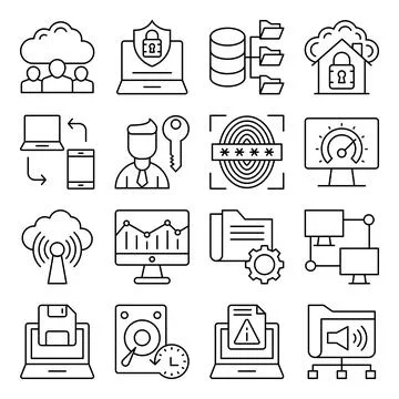 Pack of Computer and Network Linear Icons Stock Illustration