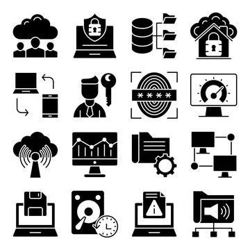 Pack of Computer and Network Solid Icons Illustrazione stock