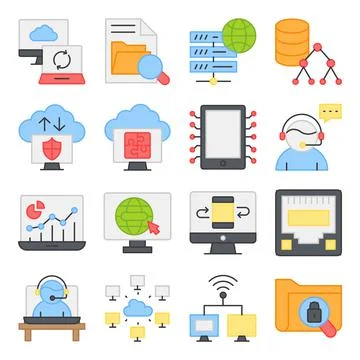Pack of Computer Browser Flat Icons Stock Illustration