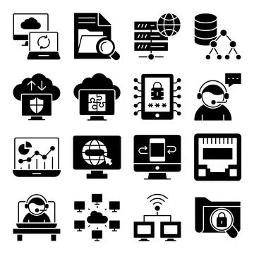 Pack of Computer Browser Glyph Icons Stock Illustration
