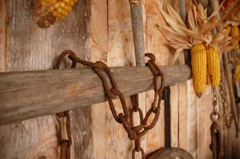 Pack of corns with old chain Stock Photos