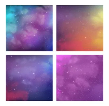 Pack of cosmic backgrounds with magic bright colors Stock Illustration