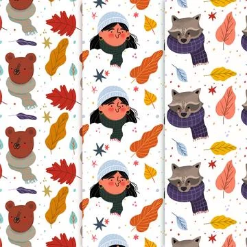 Pack of creative autumn patterns イラスト素材