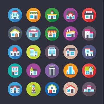 Pack of Creative Flat Icons of Buildings Stock Illustration