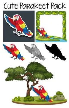 A pack of cute parrot イラスト素材