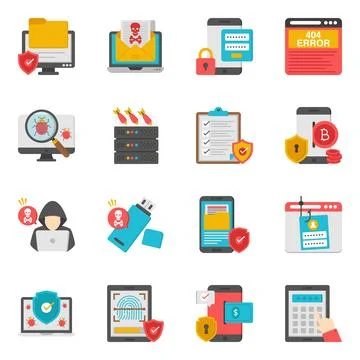 Pack of Cyber Security Flat Icon Stock Illustration