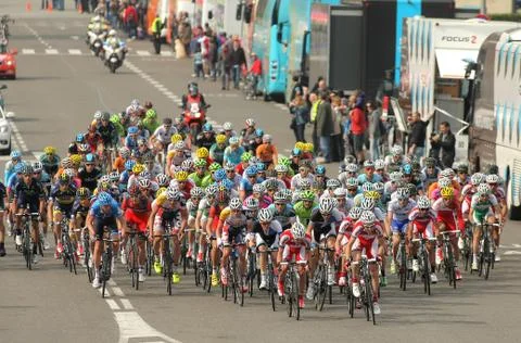 Pack of the cyclists Stock Photos