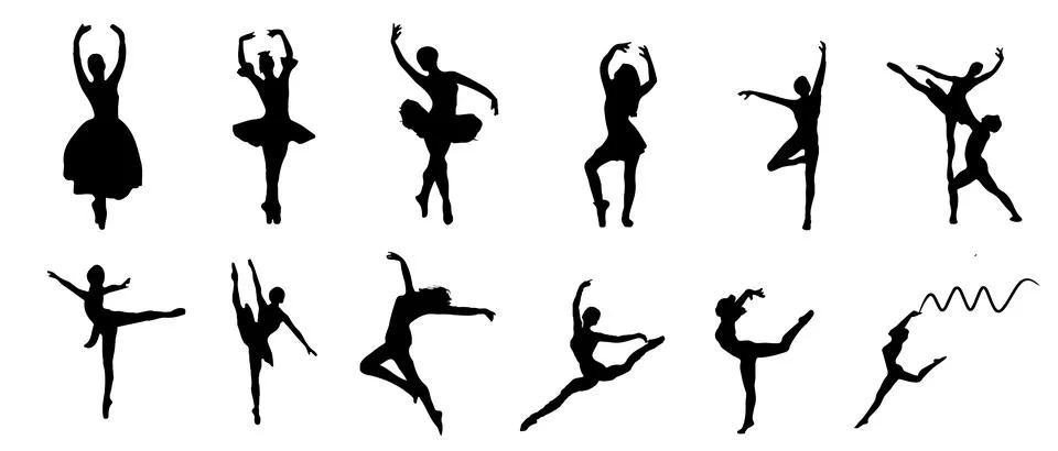 Pack of dance silhouettes. silhouettes of dancing girls. Vector illustration. Stock Illustration