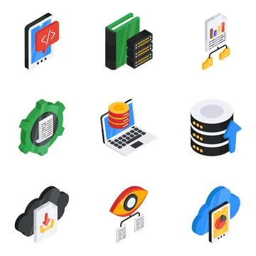 Pack of Data and Big Data Isometric Icon 库存插图