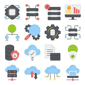 Pack of Data and Cloud Flat Icons Stock Illustration