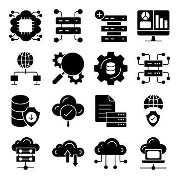 Pack of Data and Cloud Solid Icons Illustrazione stock