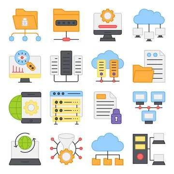 Pack of Data and Hardware Flat Icons Illustrazione stock