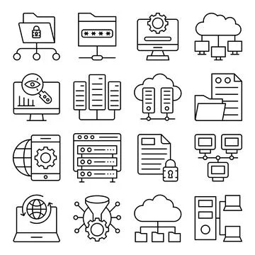 Pack of Data and Hardware Linear Icons Illustrazione stock