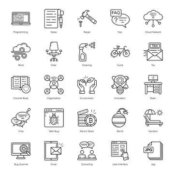 Pack Of Data Line Icons Stock Illustration