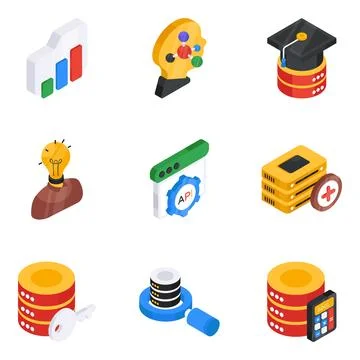 Pack of Data Management Isometric Icon Stock Illustration