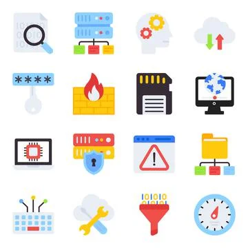 Pack of Data Network Flat Icons Illustrazione stock