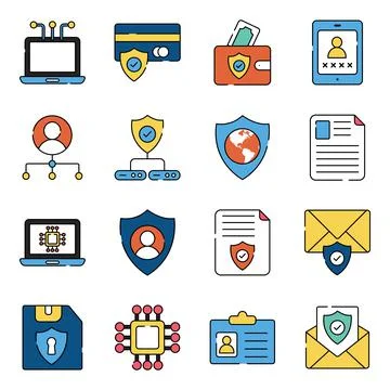 Pack of Data Protection Flat Icons Illustrazione stock
