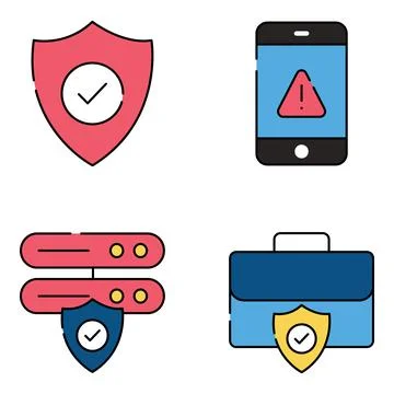 Pack of Data Safety Flat Icons Stock Illustration