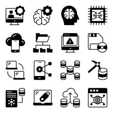 Pack of Data Science Glyph Icons Illustrazione stock