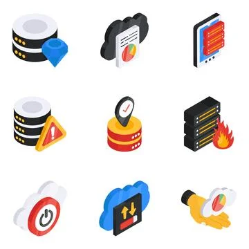 Pack of Data Science Isometric Icon Stock Illustration