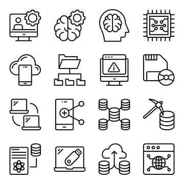Pack of Data Science Linear Icons Stock Illustration