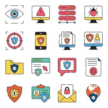 Pack of Data Security Flat Icons Stock Illustration
